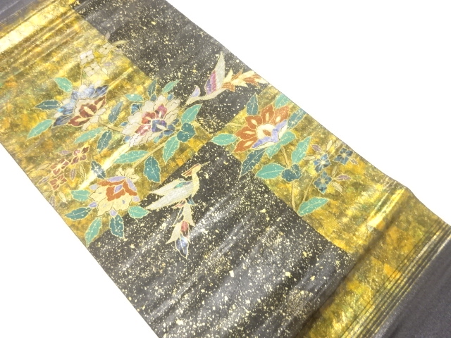 未使用品　螺鈿鳥に枝花模様袋帯(未仕立て)